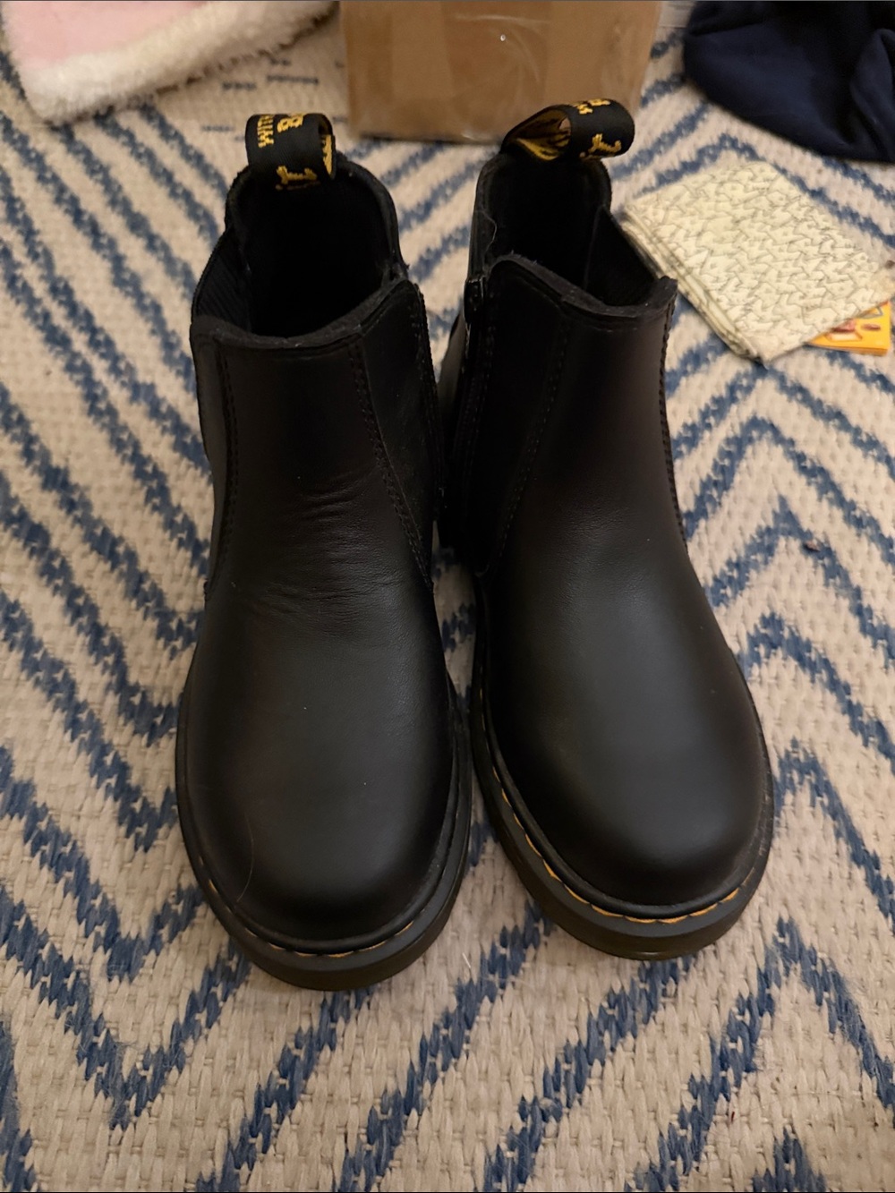 Kids Doc Martin Black Chelsea Boots with Yellow Stitching
